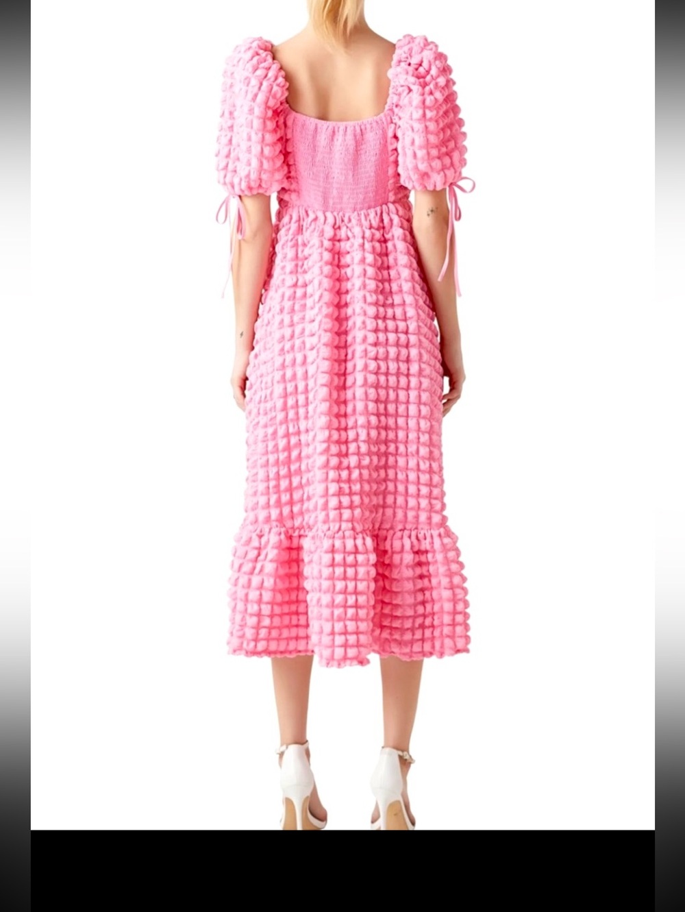Endless Rose Bubble Puff Texturized fabric midi dress puff sleeve Pink size S - Picture 7 of 17